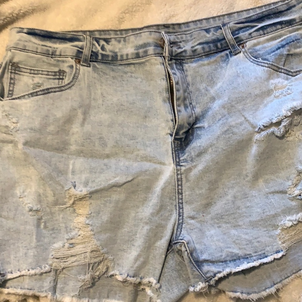 Distressed jean shorts